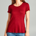 Dark Red Scoop Neck Flowy Tee with a Pocket is being swapped online for free