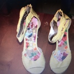 Yellow open toe cork heels size 7.5 is being swapped online for free