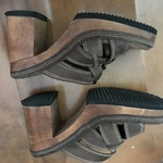 Candie’s open toe shoes, 3 inch chunk heel, leather soles  is being swapped online for free