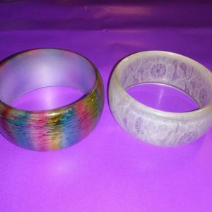 Pair of Bangle Bracelets - Rainbow Colored & White Lace is being swapped online for free