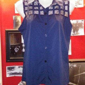 Zanzea Collection Dark Blue Sleeveless Top with Mesh Panels - Size Medium is being swapped online for free