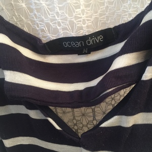 Navy blue and white striped backless high low dress M will fit xs-s is being swapped online for free