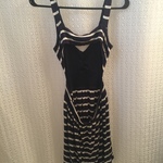 Navy blue and white striped backless high low dress M will fit xs-s is being swapped online for free