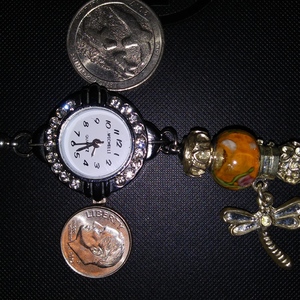 Michelli Watch Silver Plated Beaded W/ Dragon Fly & Flower Charms 7in New Battery is being swapped online for free