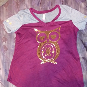 No Bounderies Womens/ Juniors Burgandy and Gray Owl T-Shirt XL is being swapped online for free