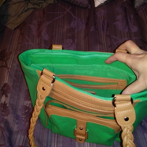 Green Purse with Light Brown Accents 13 Wide X 9 1/2 Long X 5 Deep is being swapped online for free