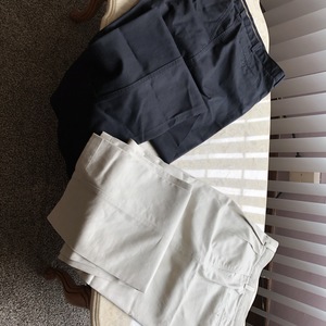 Dark blue, light tan Savane slacks is being swapped online for free