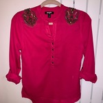 Vintage Jennyfer pink Long sleeve buttoned blouse with vintage shoulder crystal details is being swapped online for free