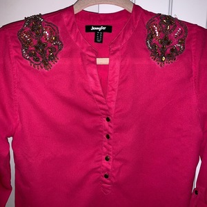 Vintage Jennyfer pink Long sleeve buttoned blouse with vintage shoulder crystal details is being swapped online for free
