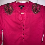 Vintage Jennyfer pink Long sleeve buttoned blouse with vintage shoulder crystal details is being swapped online for free