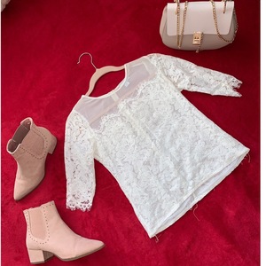 Vintage Floral White lace & mesh detailed patterned shirt  Lace top lace mesh top lace T-shirt lace b is being swapped online for free