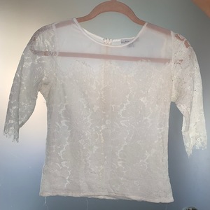 Vintage Floral White lace & mesh detailed patterned shirt  Lace top lace mesh top lace T-shirt lace b is being swapped online for free