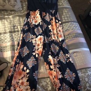 Navy and Pink Floral Pants Jumpsuit Only Worn Once Size Large  is being swapped online for free