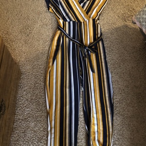 Yellow and Navy Pants Jumpsuit New with Tags size Large is being swapped online for free