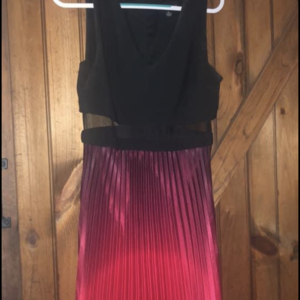 Betsy and Adams Black, Red, and Pink Ombré Prom Dress with Mesh Middle is being swapped online for free