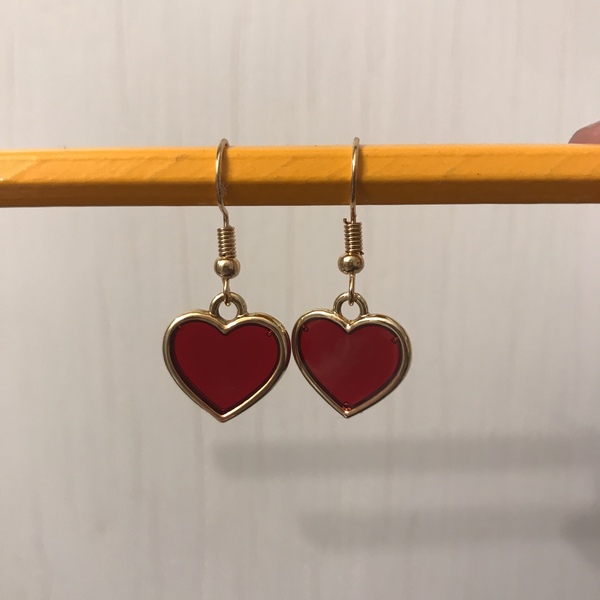 Dangle Red Heart Earrings// Faux Gold and Transparent Red // Never Worn is being swapped online for free