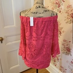 Small NY&Co Pink Lace Off the Shoulder Blouse is being swapped online for free