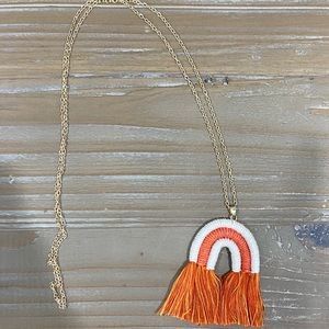 Boho rainbow macrame good vibes long gold statement necklace is being swapped online for free