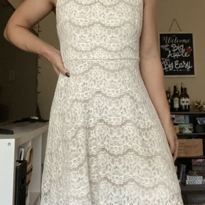 S/M Cream Lace High Neck Cocktail Dress is being swapped online for free