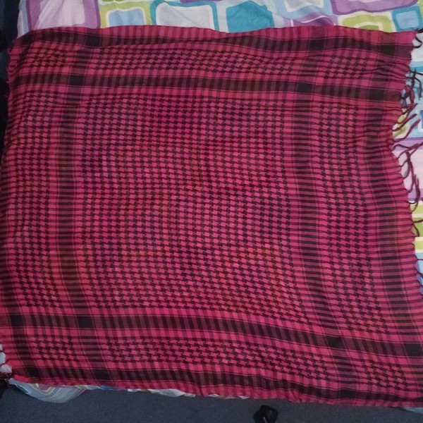 Pink and Black Square Scarf w/tassels is being swapped online for free